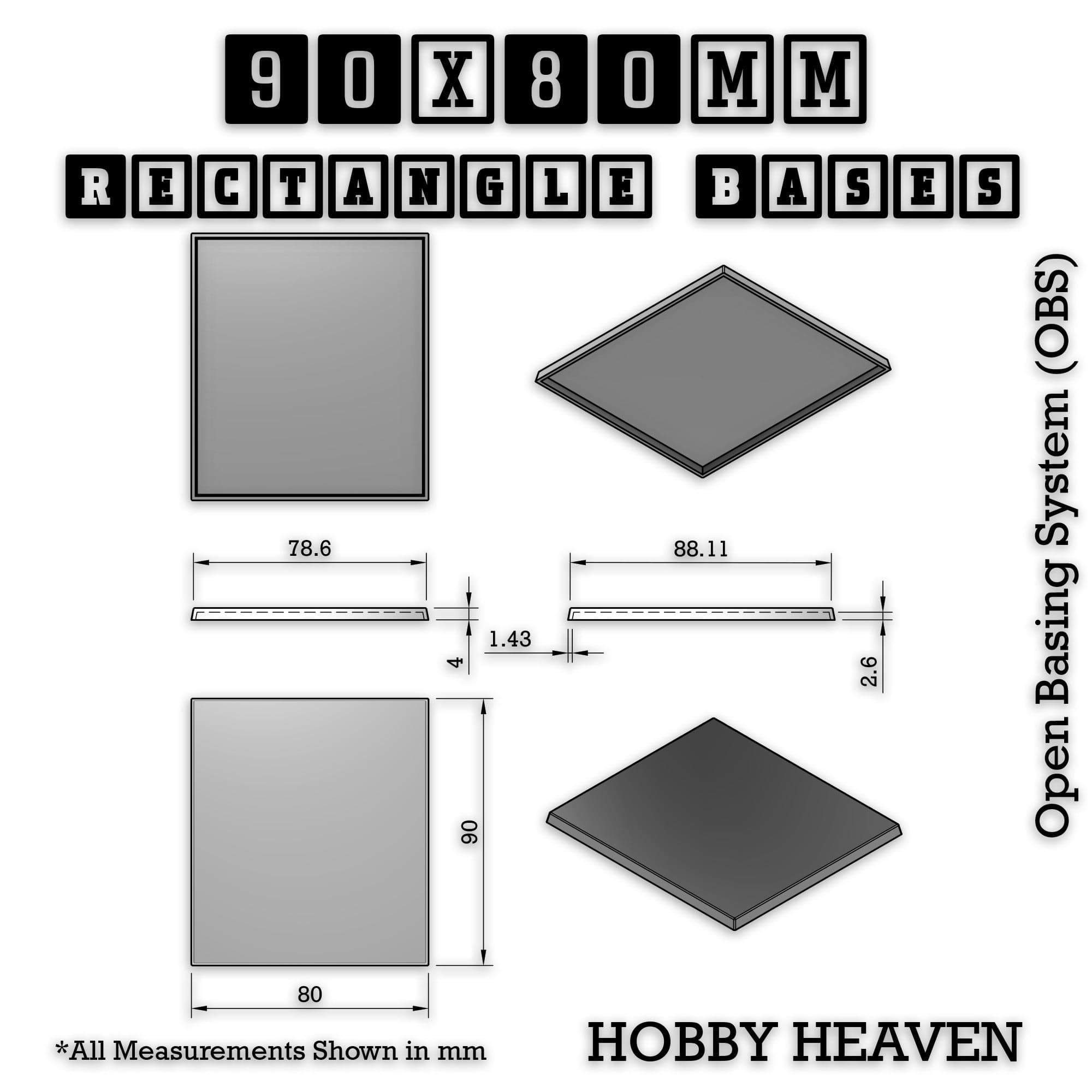 Base Rectangle Bases Range Sizes - 75x30mm to 125x40mm Medium Sizes 3d Print Full Range Tabletop Games