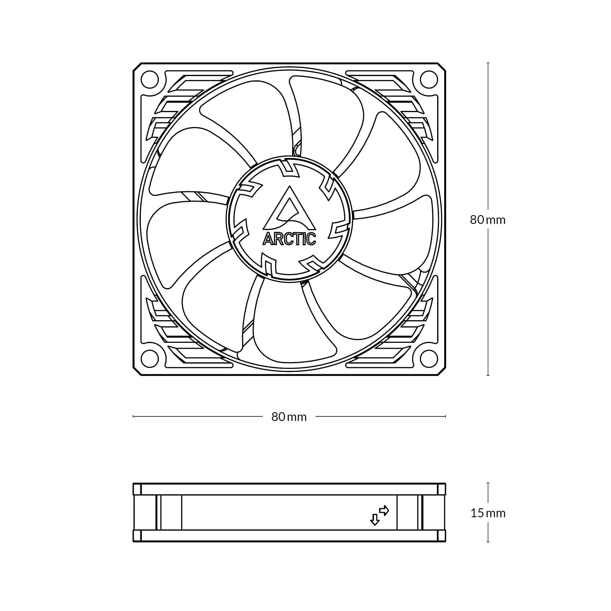 ARCTIC P8 Slim 8cm PWM PST Case Fan w/ Cable Splitter & Fluid Dynamic 300-3000 RPM 4895213704199