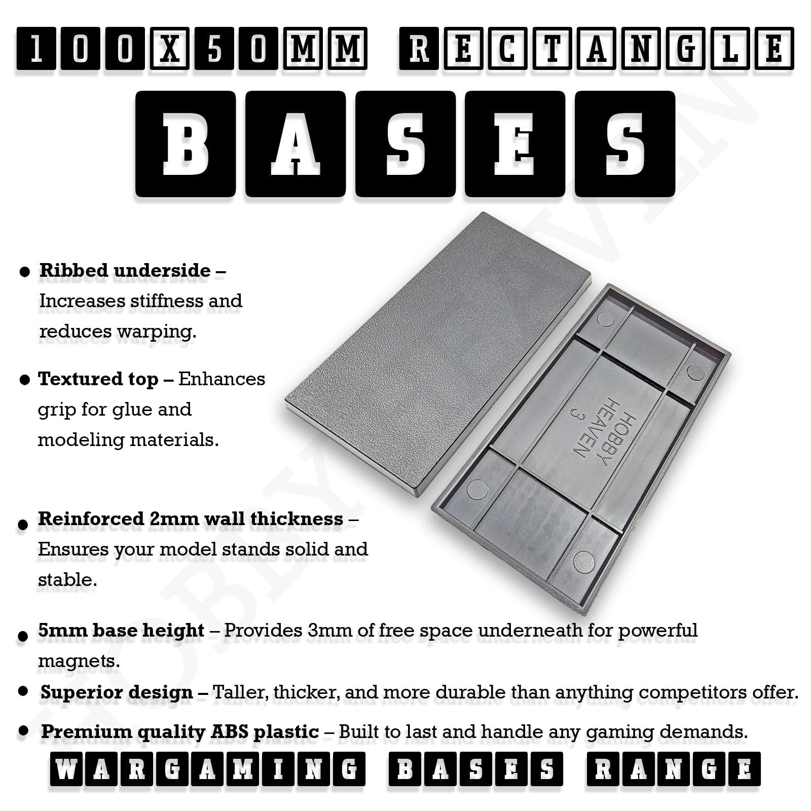 Base 100x50mm | 50x100mm Rectangular Plain Plastic Bases | Versatile Miniature Stands