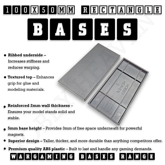 Base 100x50mm | 50x100mm Rectangular Plain Plastic Bases | Versatile Miniature Stands