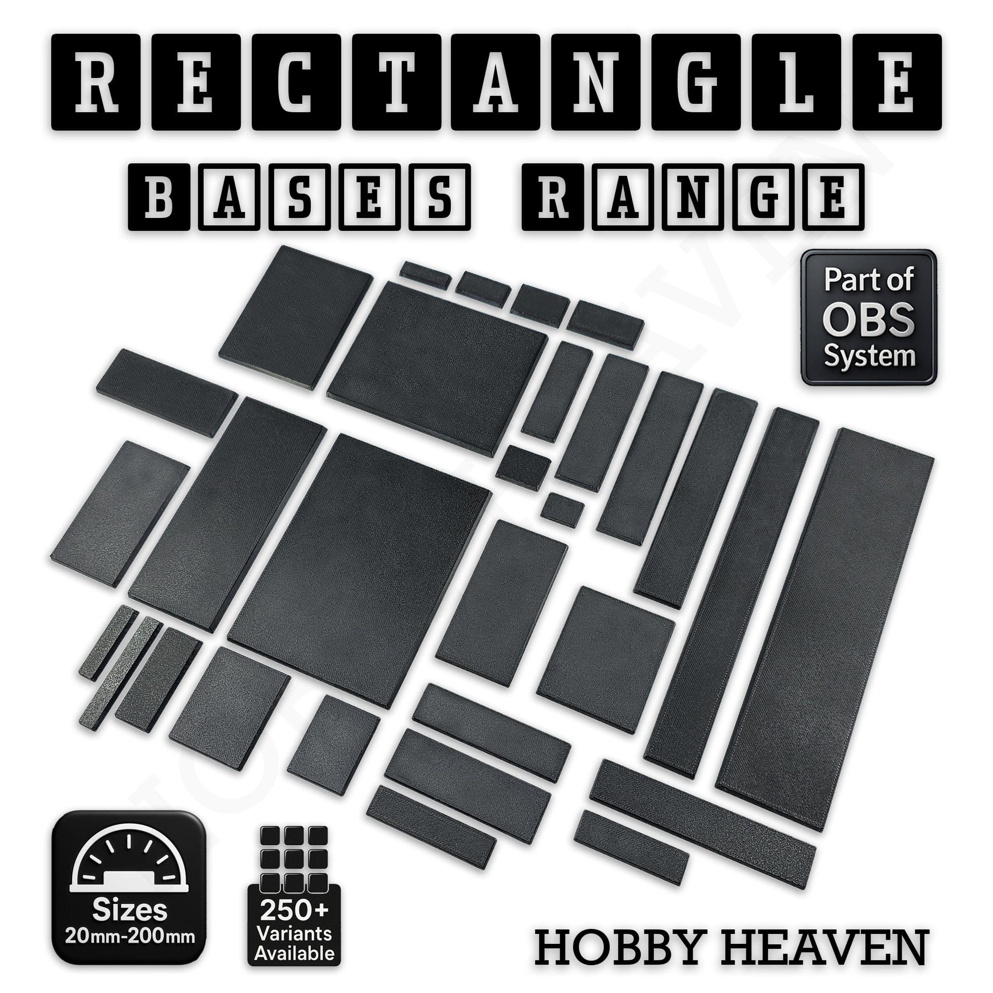 Base Rectangle Bases Range Sizes - 125x50mm to 200x175mm Large Sizes 3d Print Full Range Tabletop Games