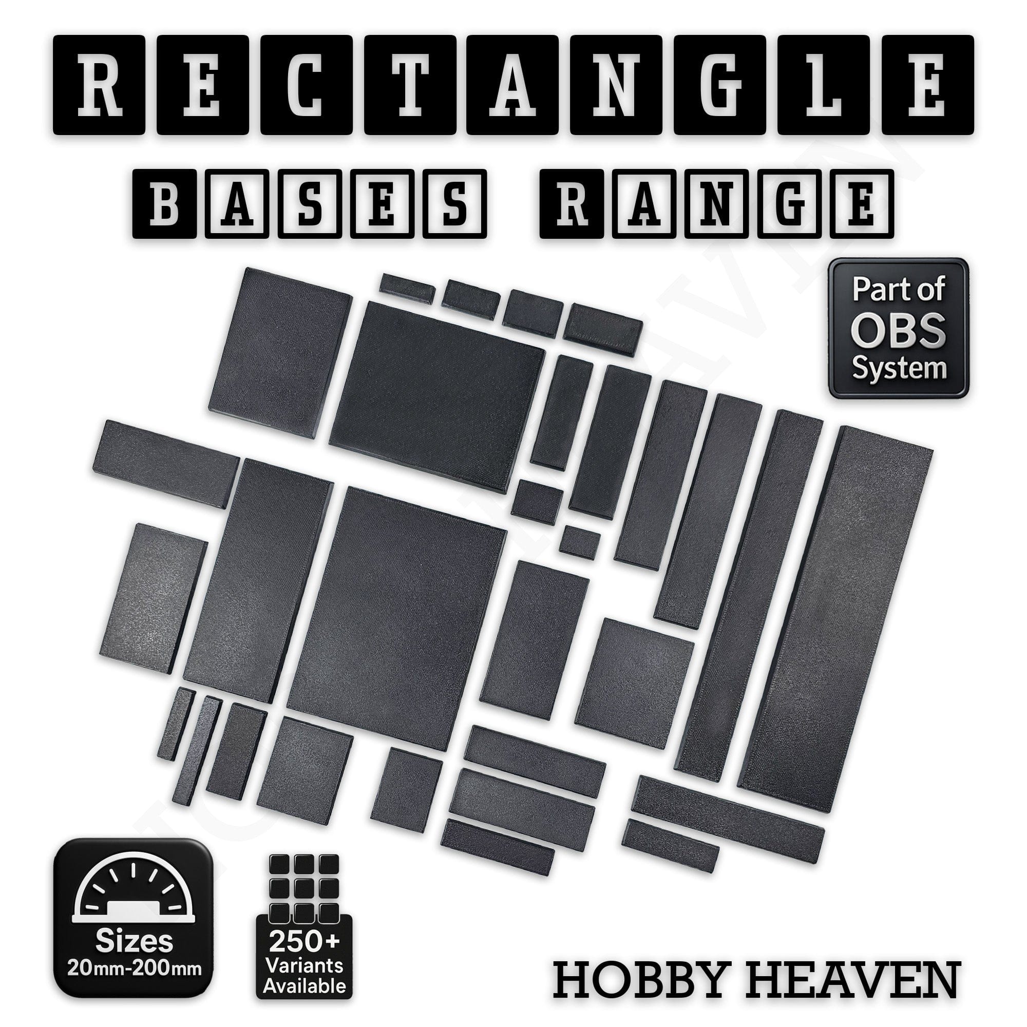 Base Rectangle Bases Range Sizes - 125x50mm to 200x175mm Large Sizes 3d Print Full Range Tabletop Games
