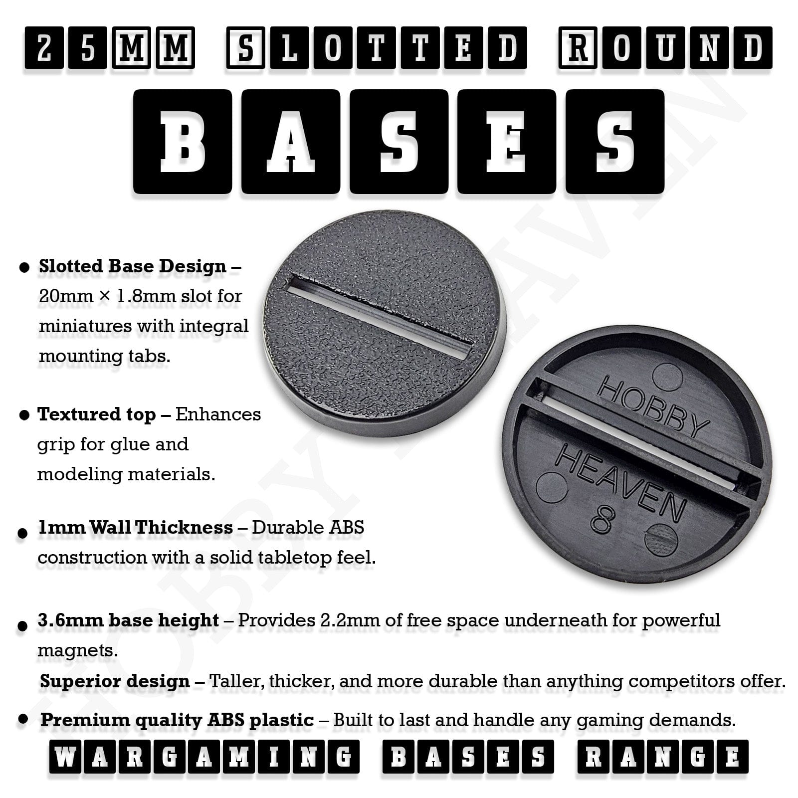 Base 25mm Round Slotted Bases for Wargaming Miniatures | Durable Plastic | Compatible with Popular Tabletop Games