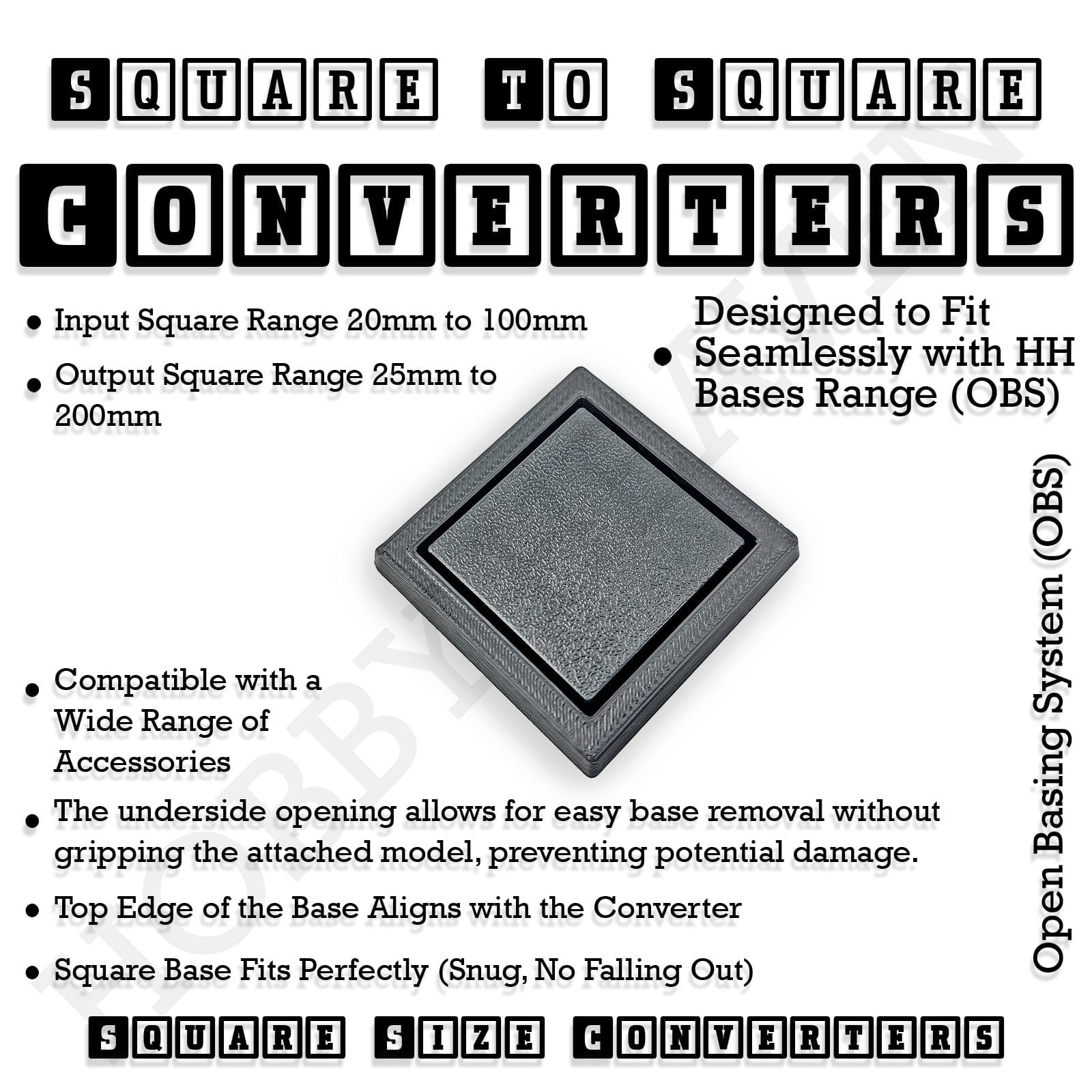 Base Square to Square Bases Size Converters 3d Print Full Range