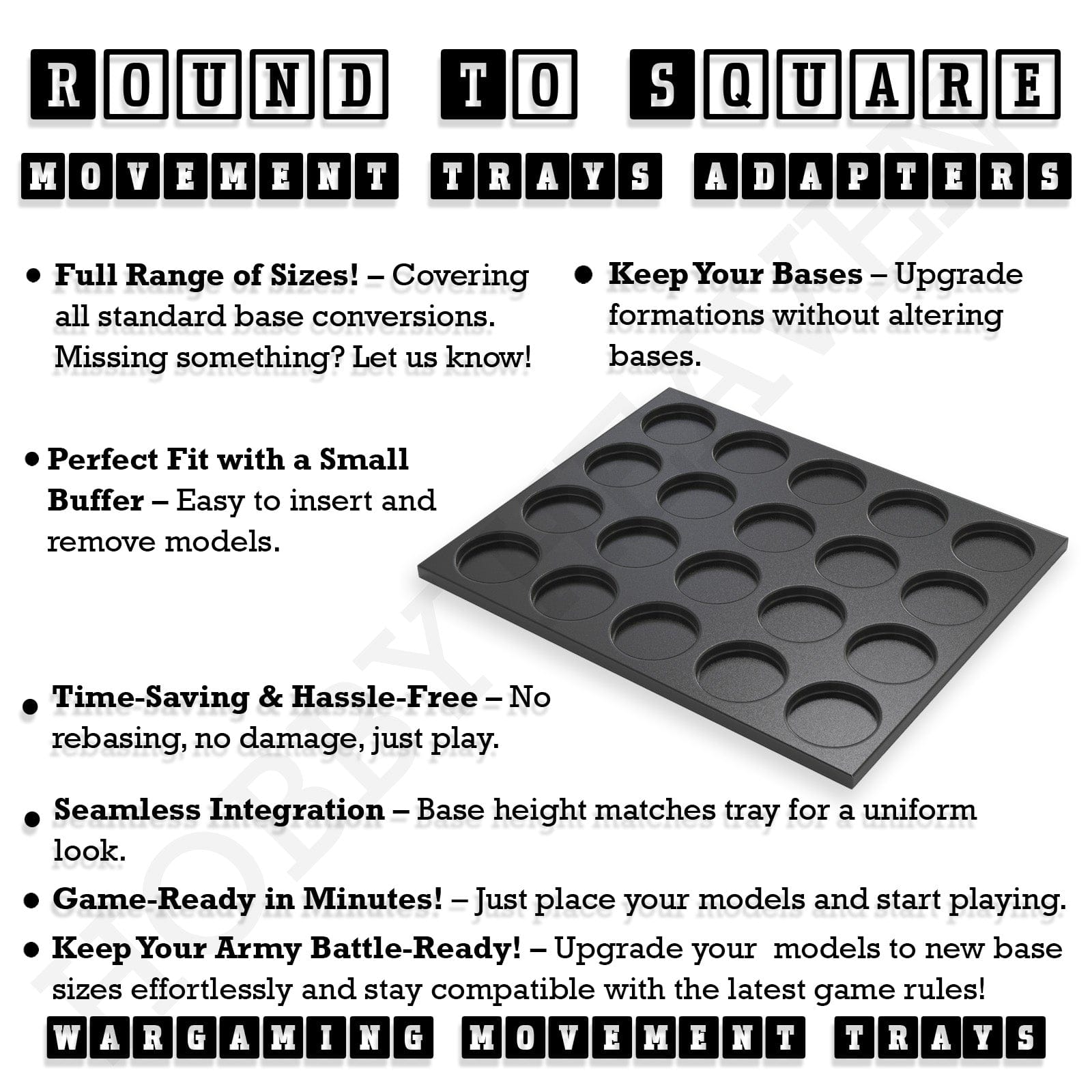 Movement Tray Round to Square Movement Trays Adapters for Tabletop Games