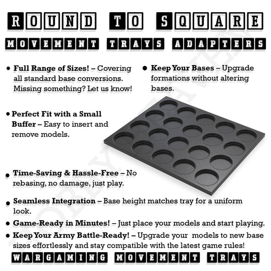 Movement Tray Round to Square Movement Trays Adapters for Tabletop Games