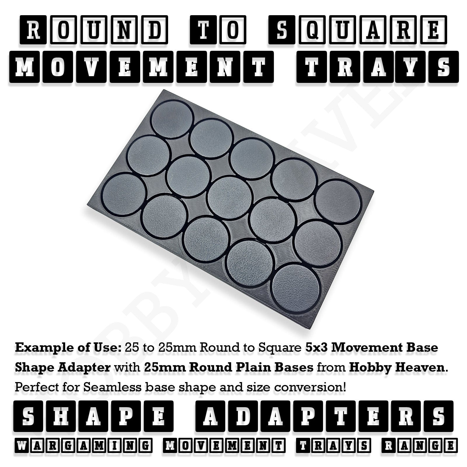 Movement Tray Round to Square Movement Trays Adapters for Tabletop Games