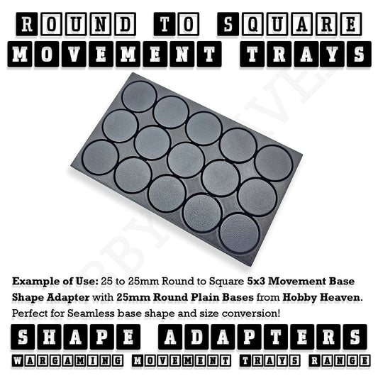 Movement Tray Round to Square Movement Trays Adapters for Tabletop Games