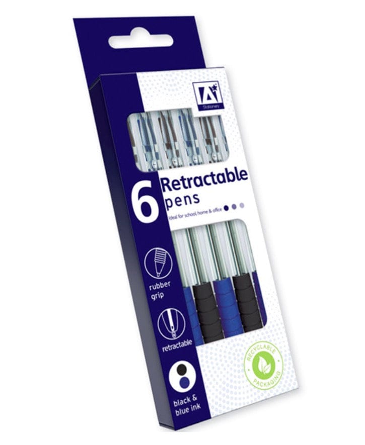 Black and blue retractable pens 6 pack 5012128597251