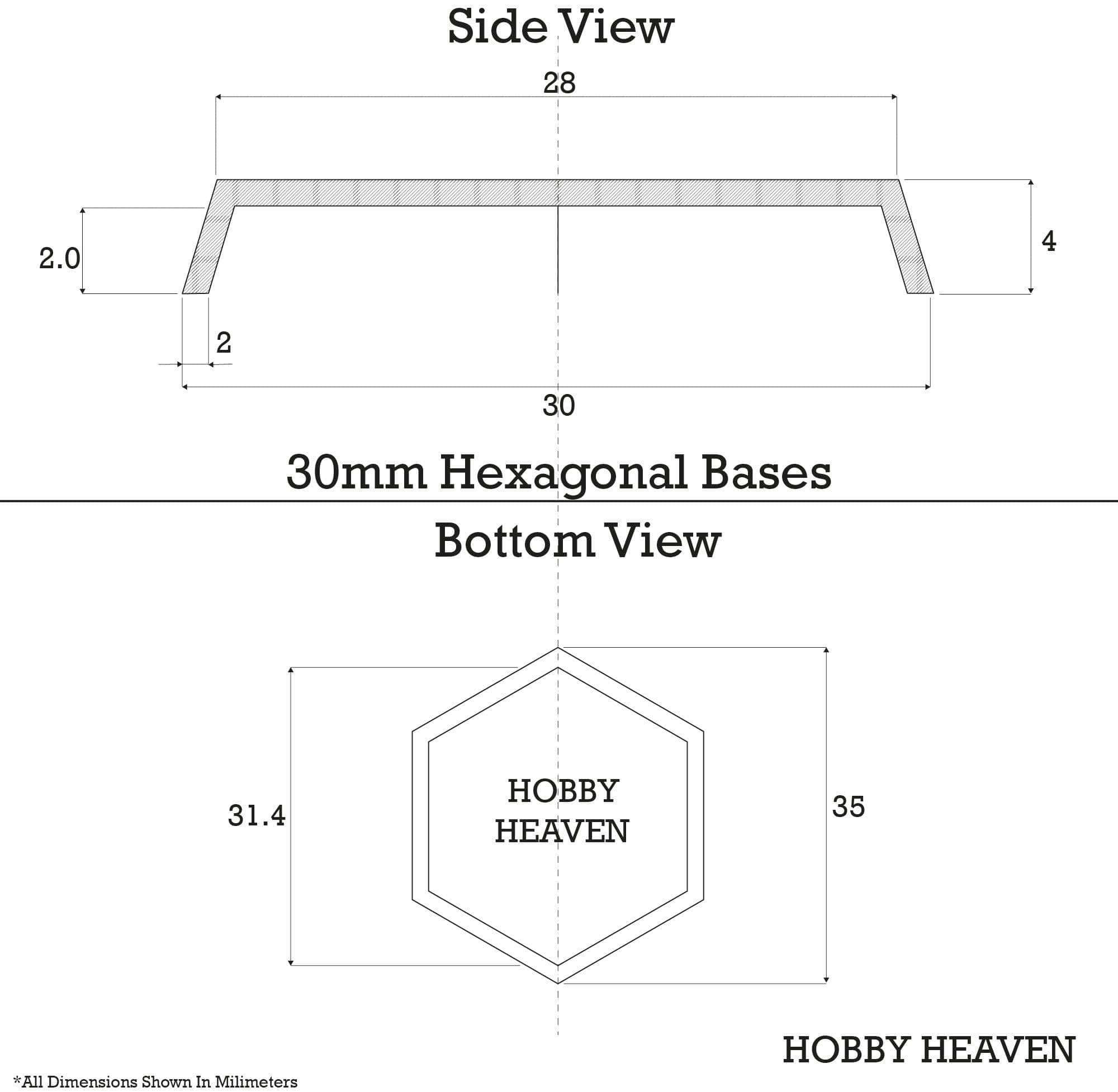 Base 30mm Hexagonal Plain Plastic Bases