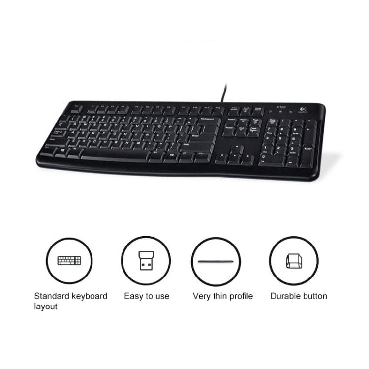 Logitech K120 USB Waterproof Splash Wired Keyboard for Desktop Computers / Laptops(Black)