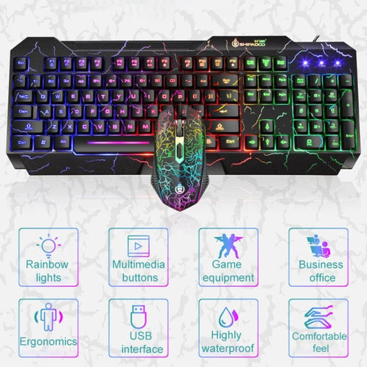 Computer & Networking SHIPADOO D620 104-key Wired RGB Color Cracked Backlight Gaming Keyboard Mouse Kit for Laptop, PC