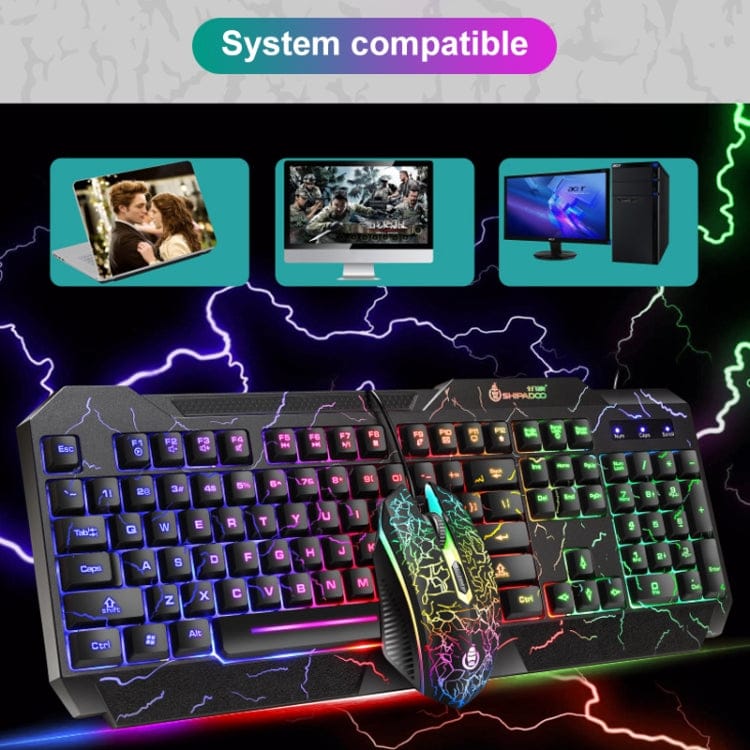 Computer & Networking SHIPADOO D620 104-key Wired RGB Color Cracked Backlight Gaming Keyboard Mouse Kit for Laptop, PC