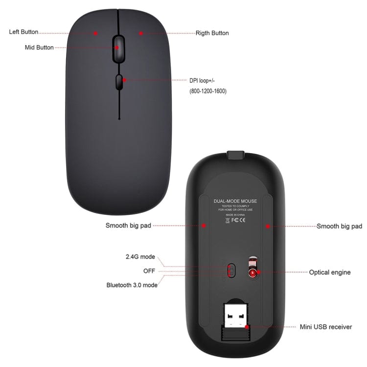 Computer & Networking HXSJ M90 2.4GHz Ultrathin Mute Rechargeable Dual Mode Wireless Bluetooth Notebook PC Mouse