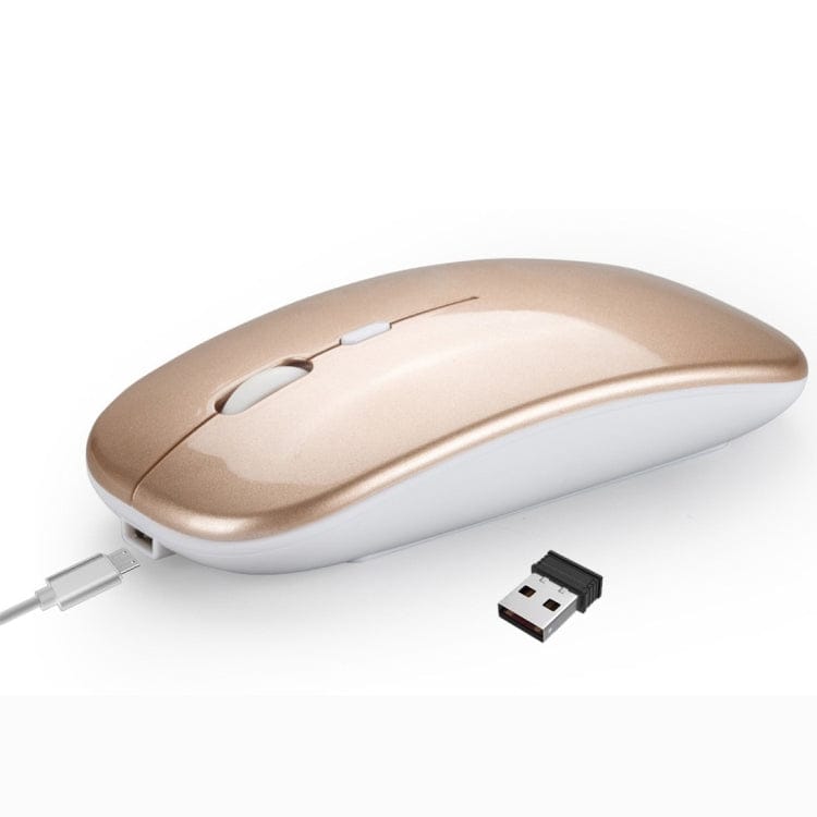 Computer & Networking Gold HXSJ M90 2.4GHz Ultrathin Mute Rechargeable Dual Mode Wireless Bluetooth Notebook PC Mouse