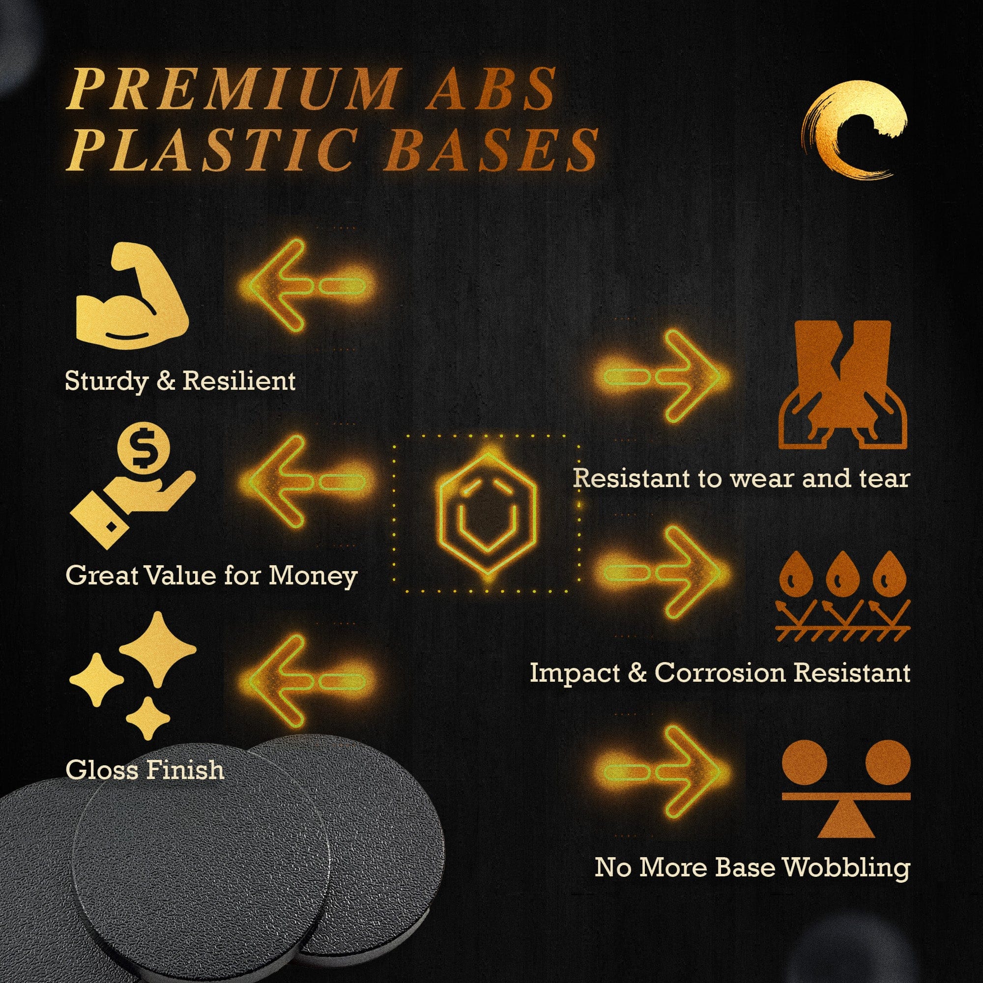 Base 40mm Round Bases | Plain Black Plastic Bases for Wargames| Miniature Wargaming Bases