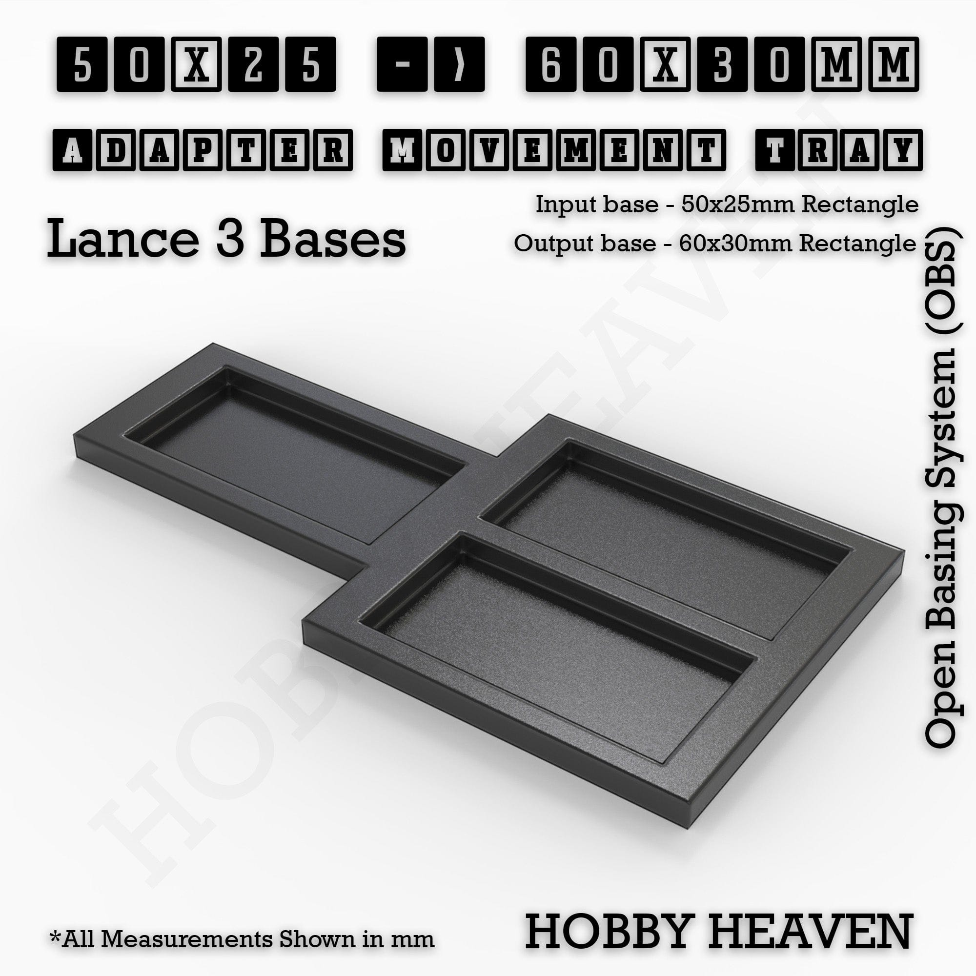 Movement Tray 50x25 to 60x30mm Adapter Lance 3 Bases Square and Rectangle Movement Trays Adapters for Tabletop Games