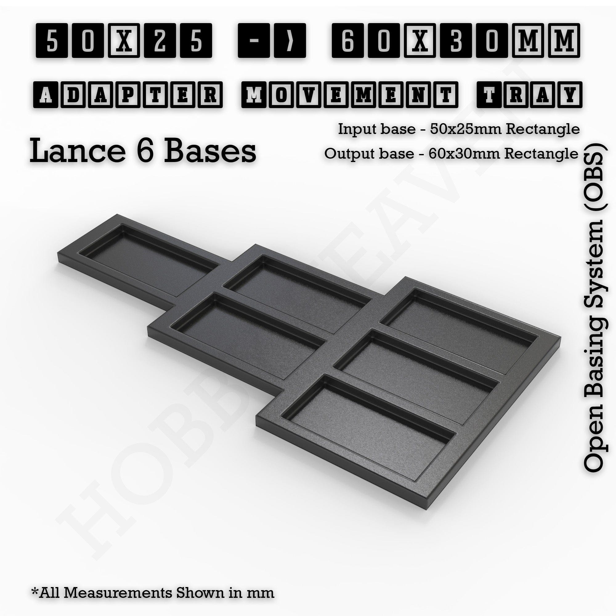 Movement Tray 50x25 to 60x30mm Adapter Lance 6 Bases Square and Rectangle Movement Trays Adapters for Tabletop Games
