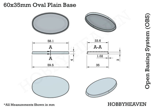Base 60x35mm Oval Plain Plastic Bases