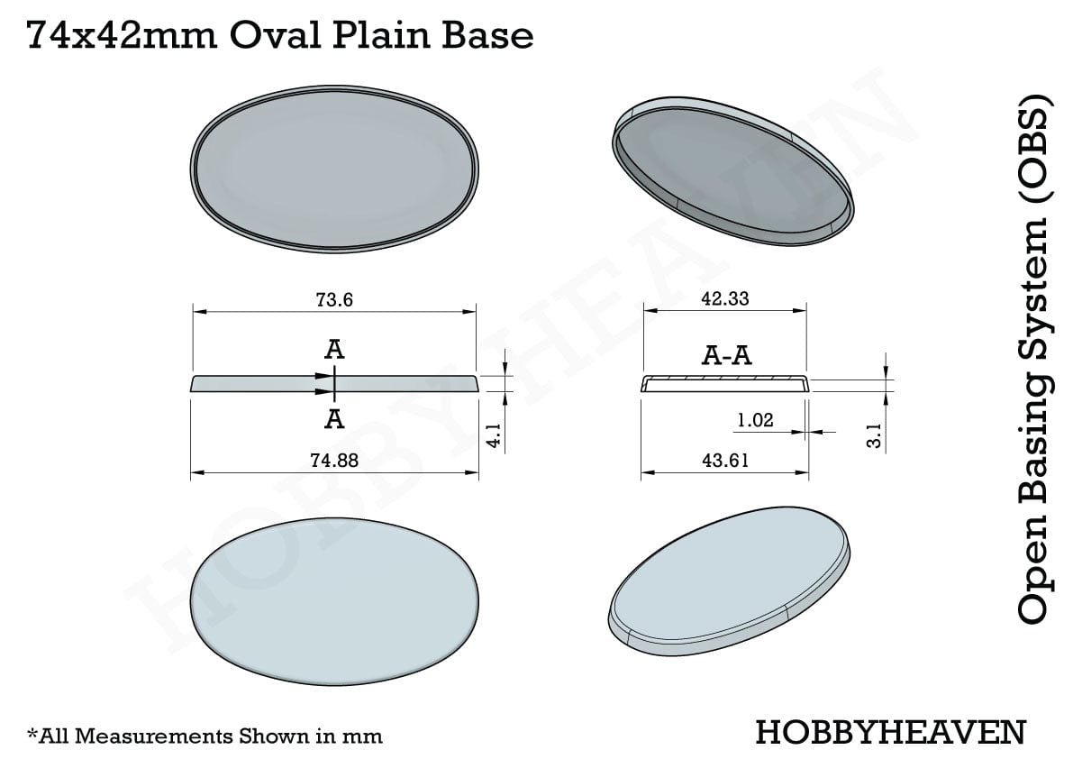 Base 75x42mm Oval Plain Plastic Bases