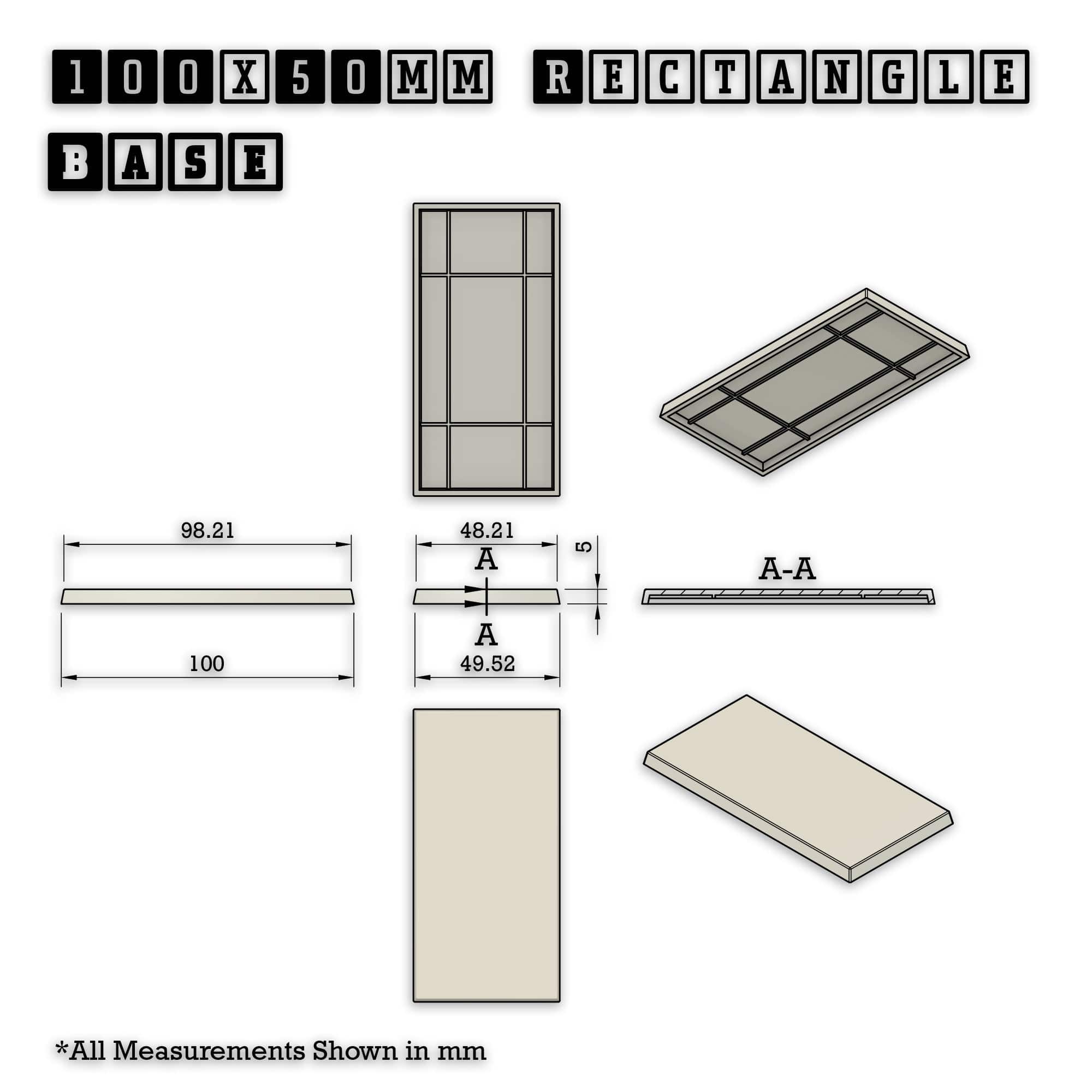 Base 100x50mm | 50x100mm Rectangular Plain Plastic Bases | Versatile Miniature Stands