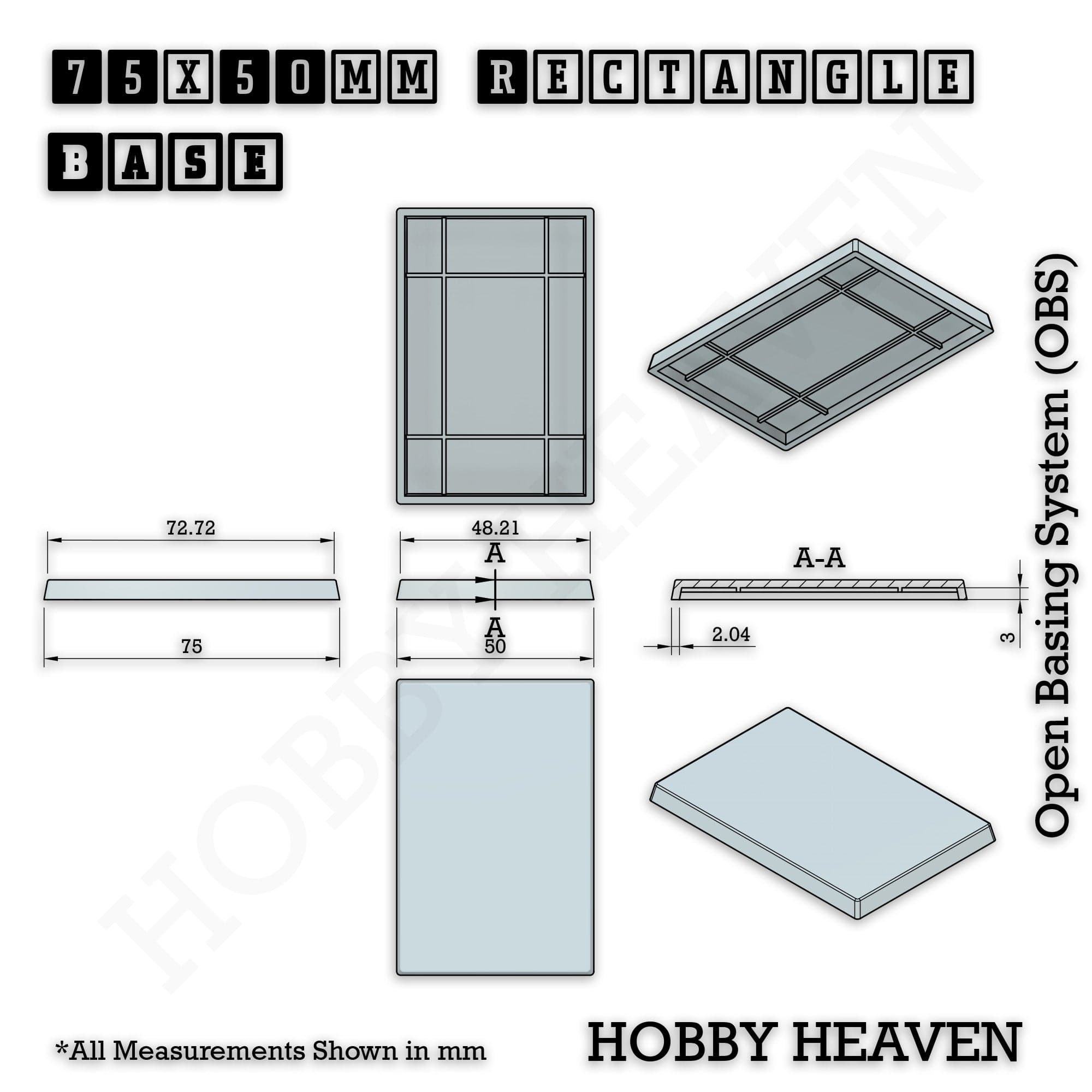 Base 50x75mm | 75x50mm Rectangular Plain Plastic Bases | Versatile Miniature Stands