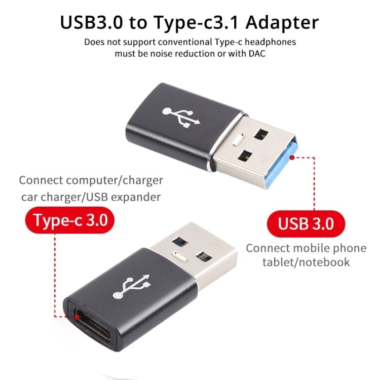 Mobile Accessories 3 PCS USB-C / Type-C Female to USB 3.0 Male Aluminum Alloy Adapter, Support Charging & Transmission Data, USB 3.0