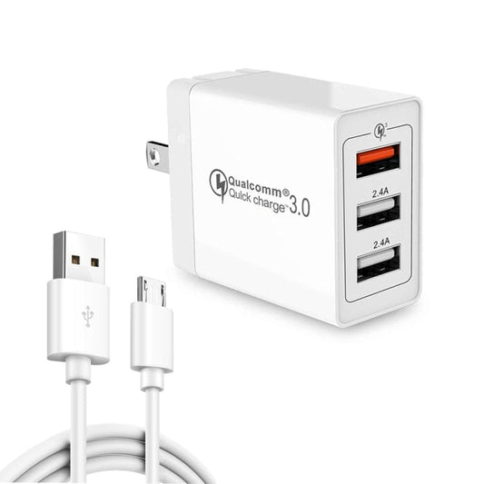 Mobile Accessories with Micro USB Cable, US Plug SDC-30W 2 in 1 USB to Micro USB Data Cable + 30W QC 3.0 USB + 2.4A Dual USB 2.0 Ports Mobile Phone Tablet PC Universal Quick Charger Travel Charger Set, US Plug, with Micro USB Cable, US Plug
