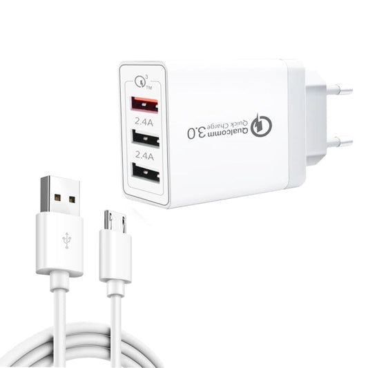 Mobile Accessories with Micro USB Cable, EU Plug SDC-30W 2 in 1 USB to Micro USB Data Cable + 30W QC 3.0 USB + 2.4A Dual USB 2.0 Ports Mobile Phone Tablet PC Universal Quick Charger Travel Charger Set, EU Plug, with Micro USB Cable, EU Plug