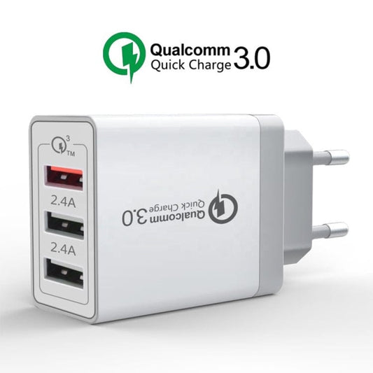 Mobile Accessories with USB-C / Type-C Cable, EU Plug SDC-30W 2 in 1 USB to USB-C / Type-C Data Cable + 30W QC 3.0 USB + 2.4A Dual USB 2.0 Ports Mobile Phone Tablet PC Universal Quick Charger Travel Charger Set, EU Plug, with USB-C / Type-C Cable, EU Plug