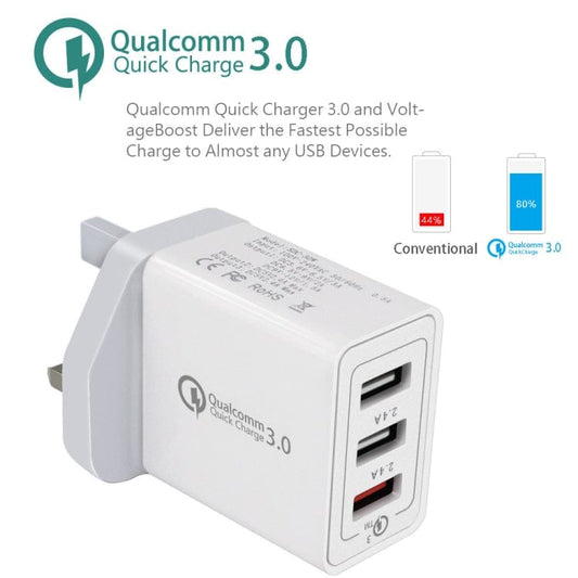 Mobile Accessories with USB-C / Type-C Cable, UK Plug SDC-30W 2 in 1 USB to USB-C / Type-C Data Cable + 30W QC 3.0 USB + 2.4A Dual USB 2.0 Ports Mobile Phone Tablet PC Universal Quick Charger Travel Charger Set, UK Plug, with USB-C / Type-C Cable, UK Plug