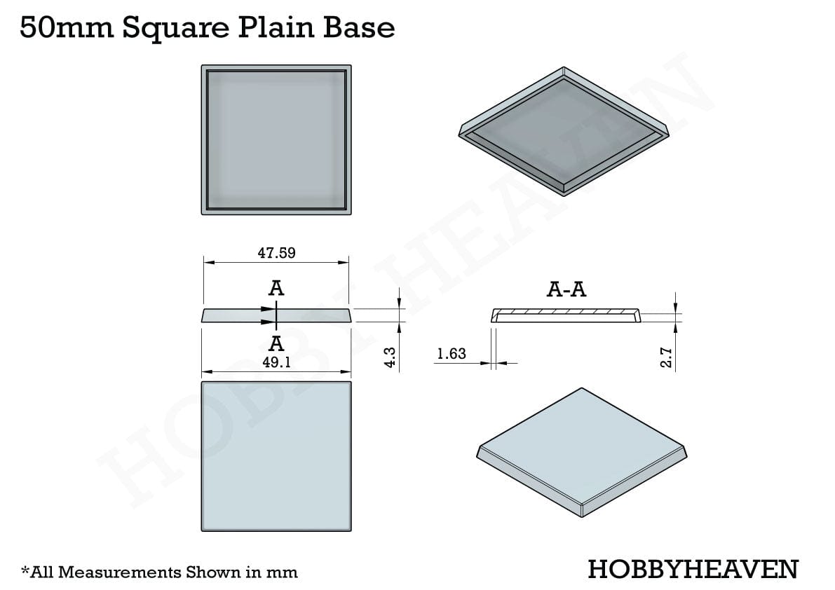 Base 50mm Square Plain Plastic Bases