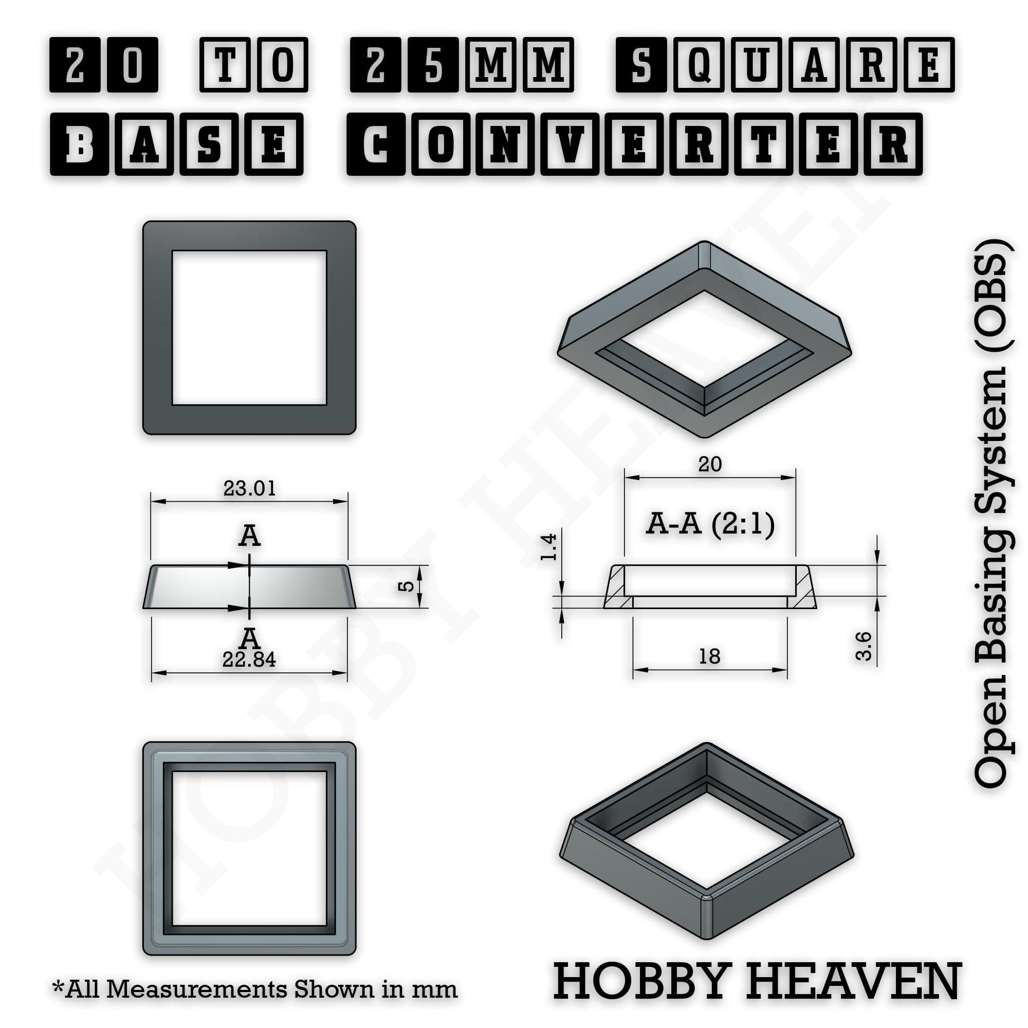 Base 20mm to 25mm Square Base Converter for Wargaming Miniatures | Hobby Heaven