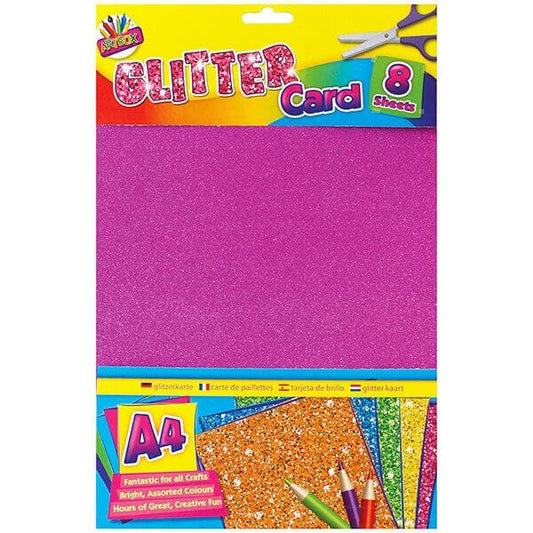 Arts & Crafts > Paper & Craft Materials > Paper > Card Paper Children's Pack of 8 A4 Glitter Craft Card Sheets in Assorted Colours 9310355150055