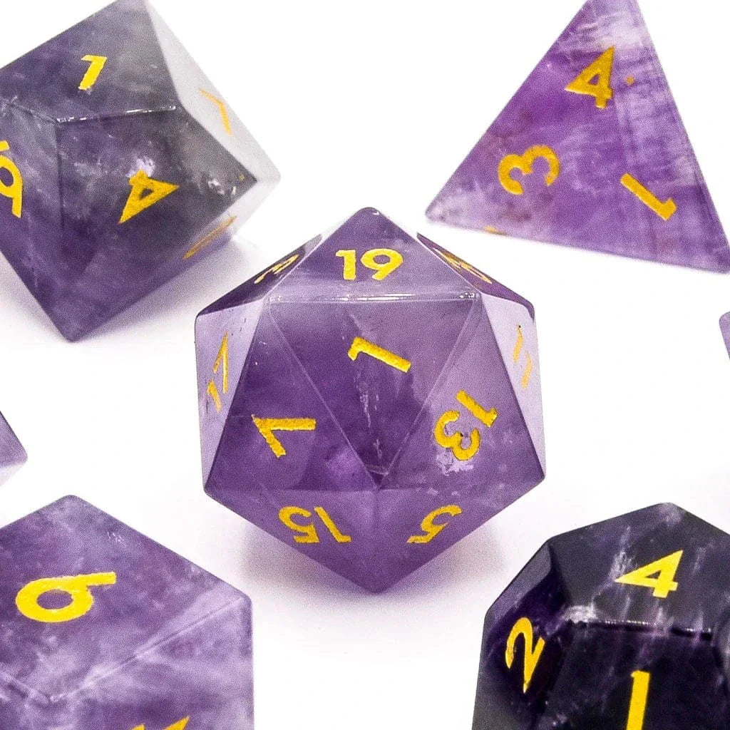 Tabletop Dominion DICE Amethyst | Natural Gemstone | 7 Piece Set