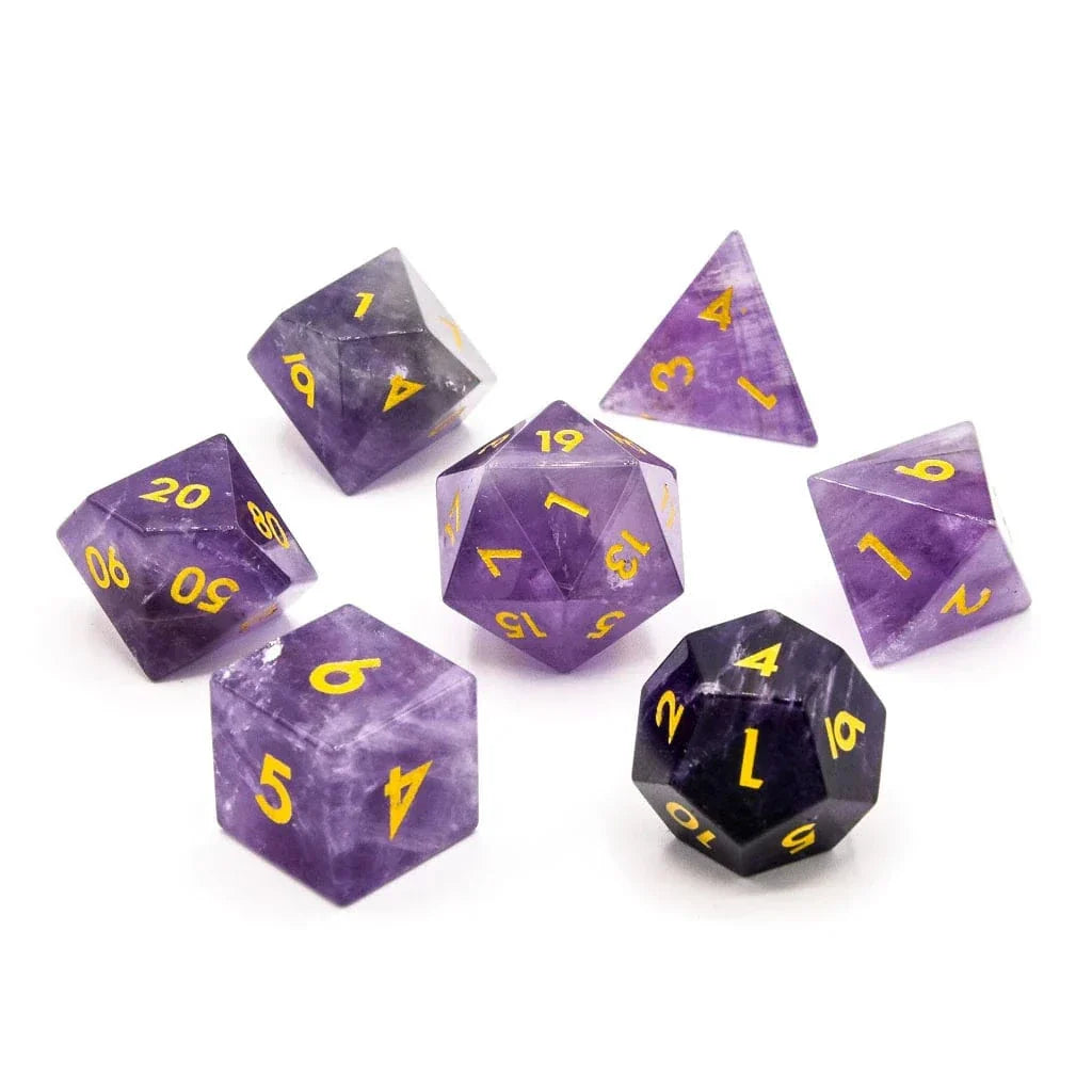 Tabletop Dominion DICE Amethyst | Natural Gemstone | 7 Piece Set