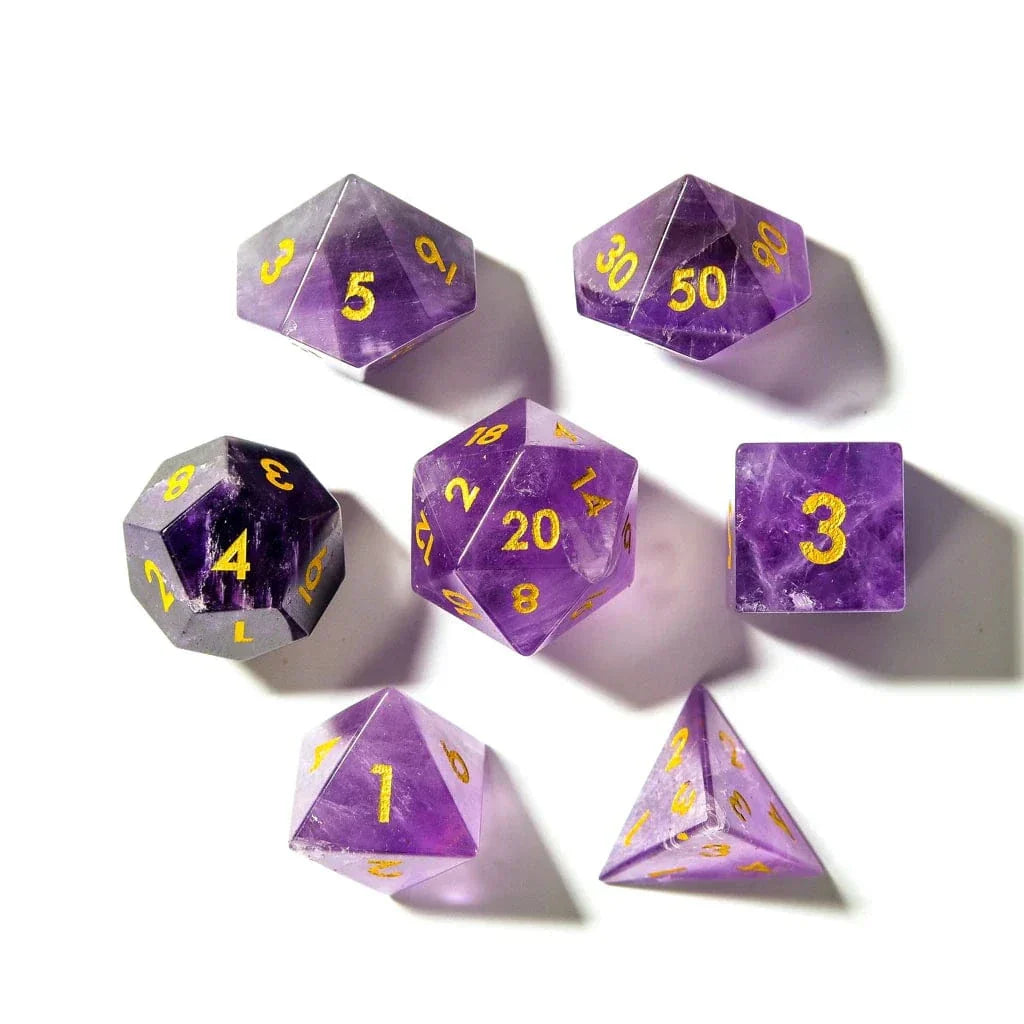 Tabletop Dominion DICE Amethyst | Natural Gemstone | 7 Piece Set
