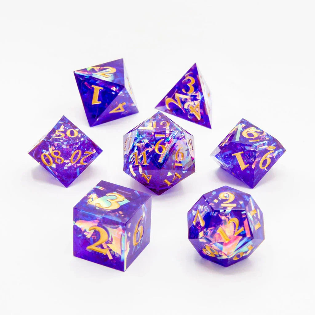 Amethyst Spark | Sharp Edge Dice | 7 Piece Set - DICE
