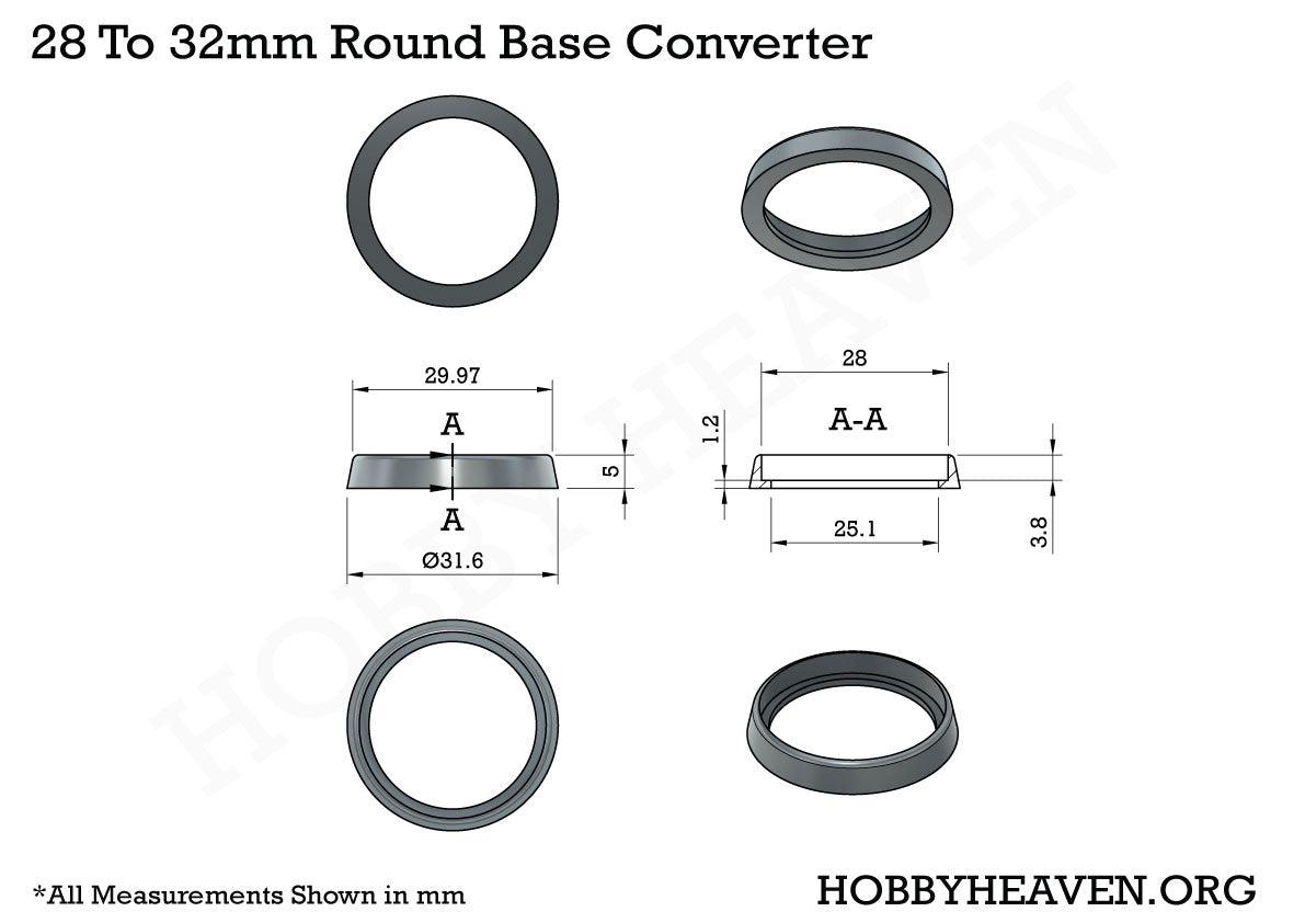 Base 25mm to 28mm Round Base Converters ABS Plastic