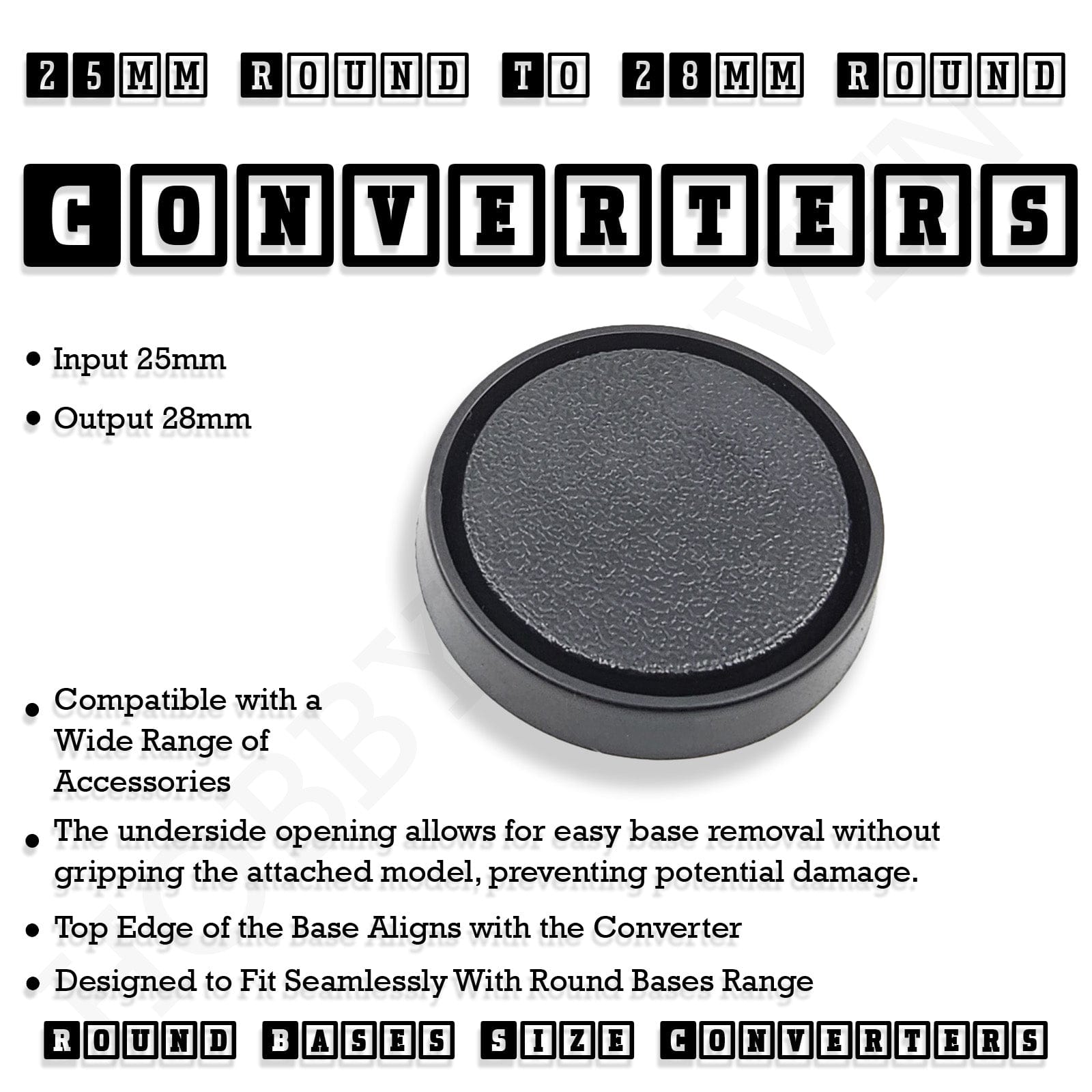 Base 25mm to 28mm Round Base Converters ABS Plastic