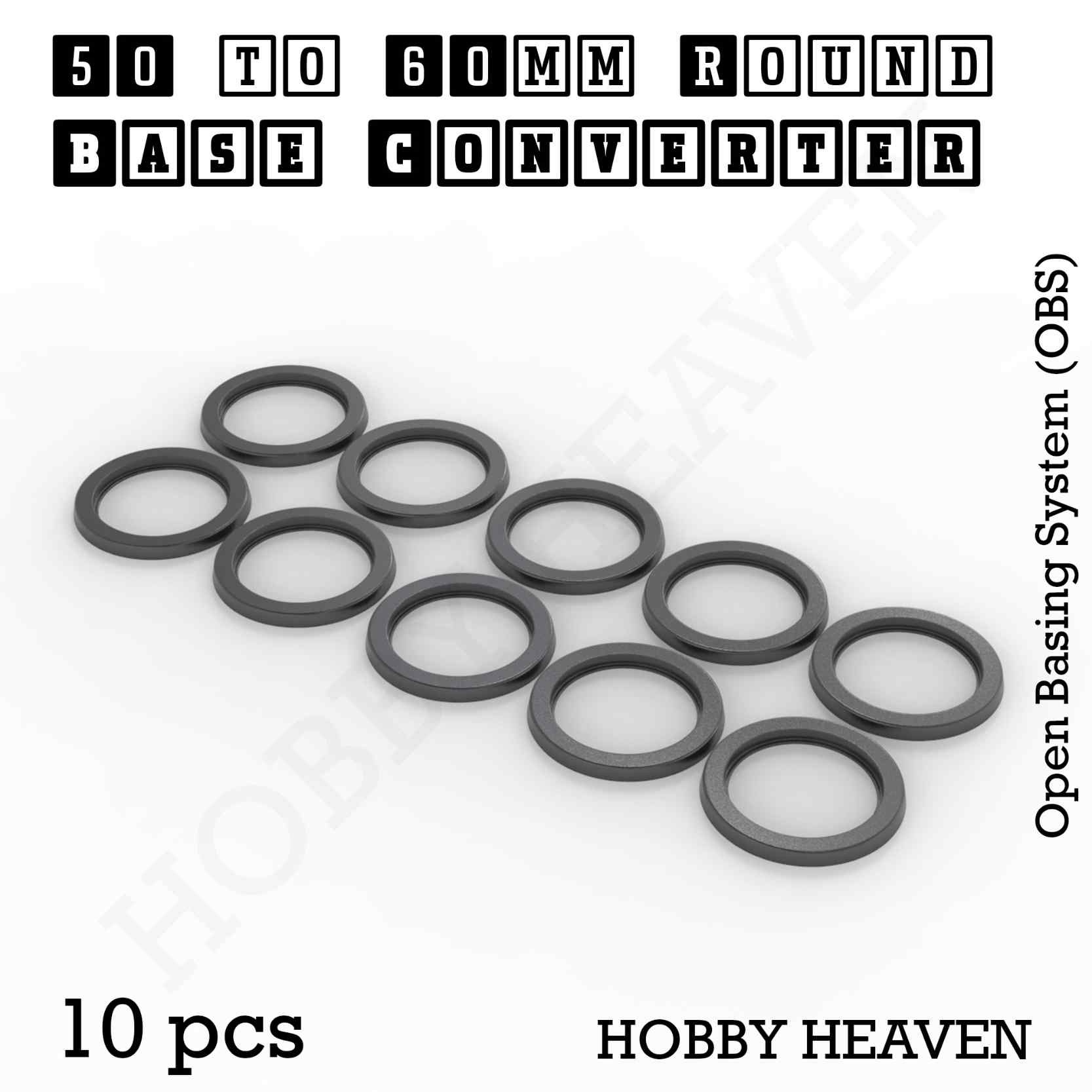 Base 50 to 60mm round bases Converters x10 pcs Round Bases Size Converters Round to Round 3d Print Full Range