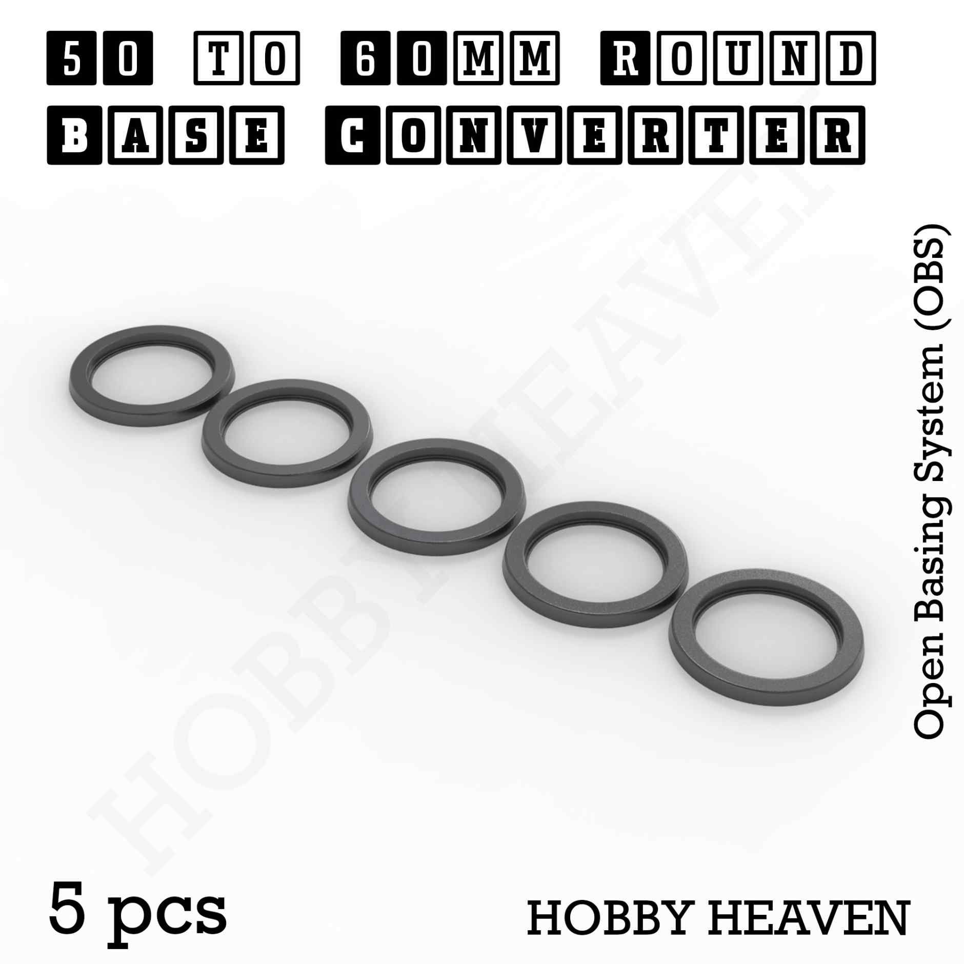 Base 50 to 60mm round bases Converters x5 pcs Round Bases Size Converters Round to Round 3d Print Full Range