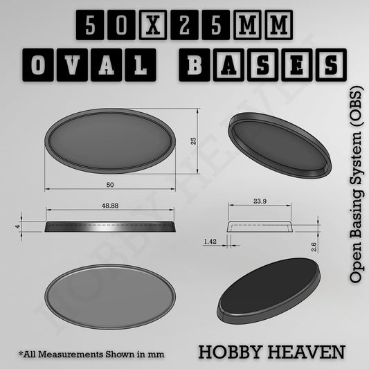 Base 50x25mm Oval Textured Bases 3d Printed
