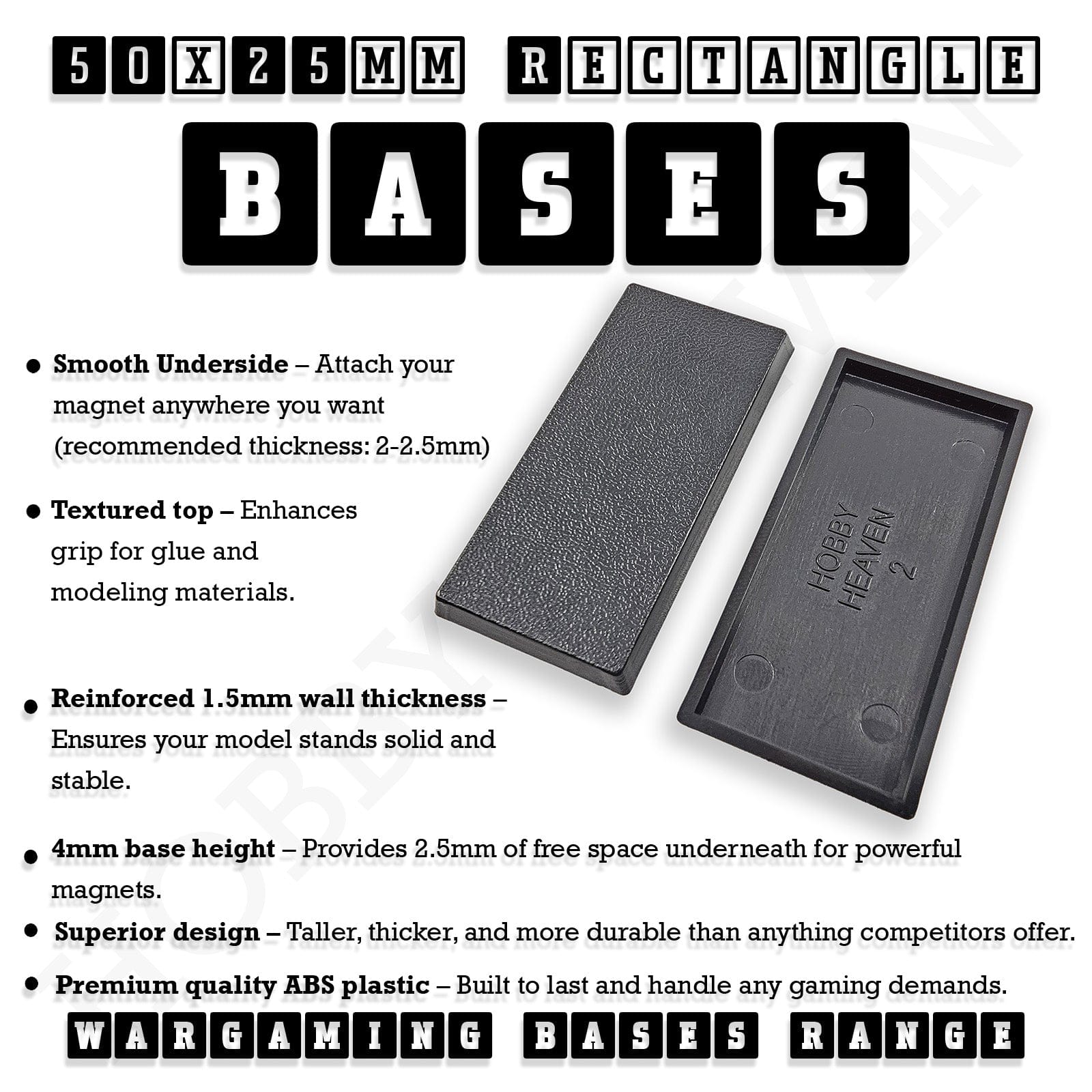 Base 50x25mm Rectangular Plain Plastic Bases