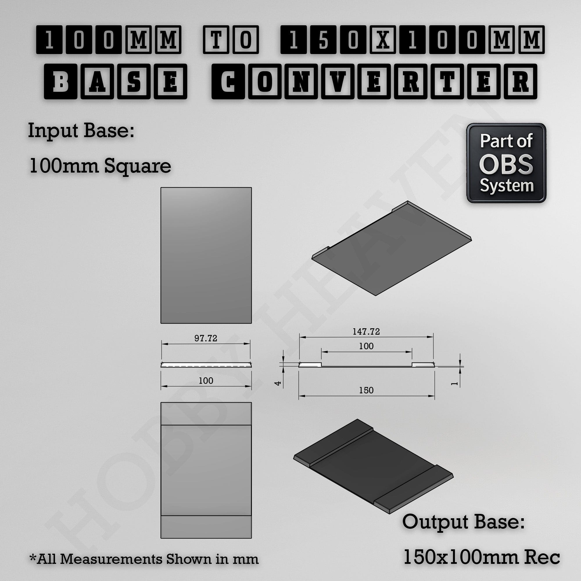 Base Square to Rectangle Bases Size Converters 3d Print Full Range