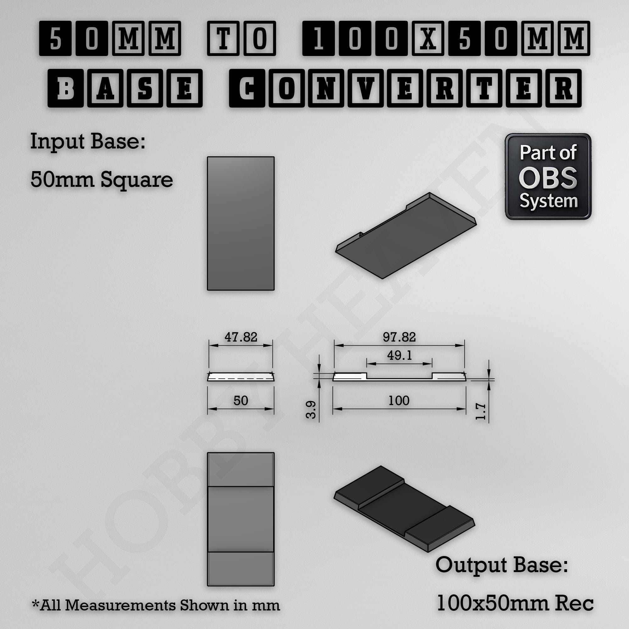Base Square to Rectangle Bases Size Converters 3d Print Full Range