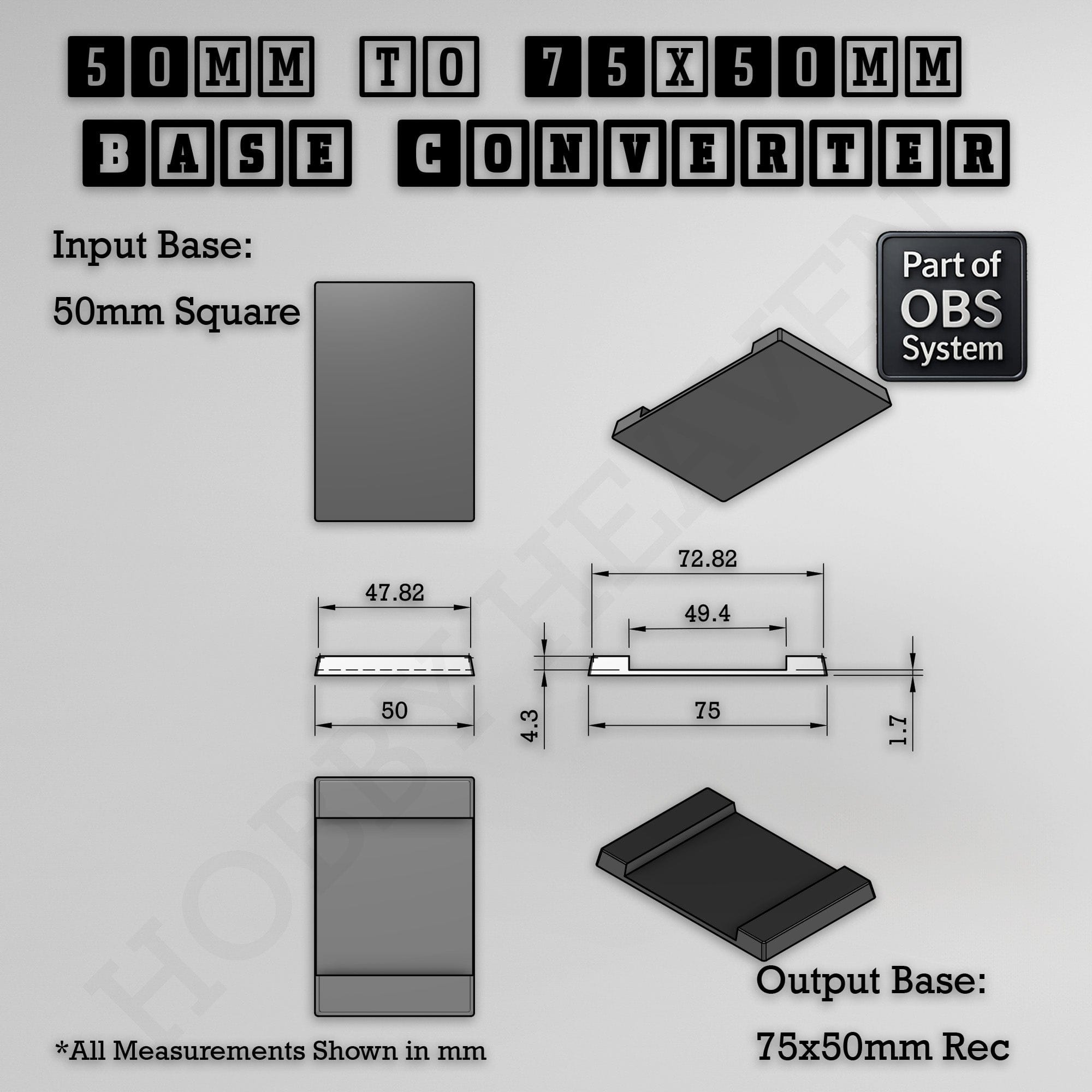 Base Square to Rectangle Bases Size Converters 3d Print Full Range