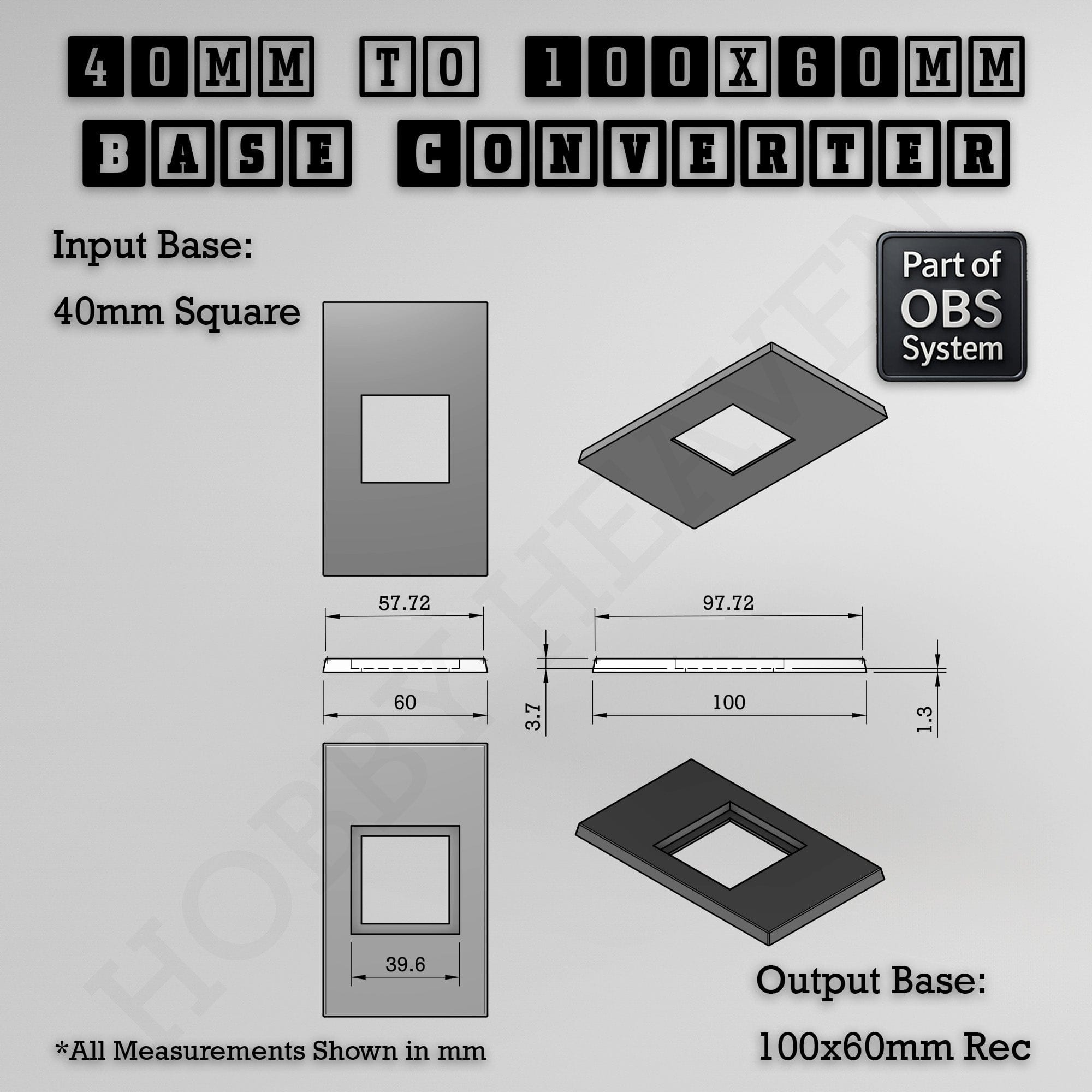 Base Square to Rectangle Bases Size Converters 3d Print Full Range