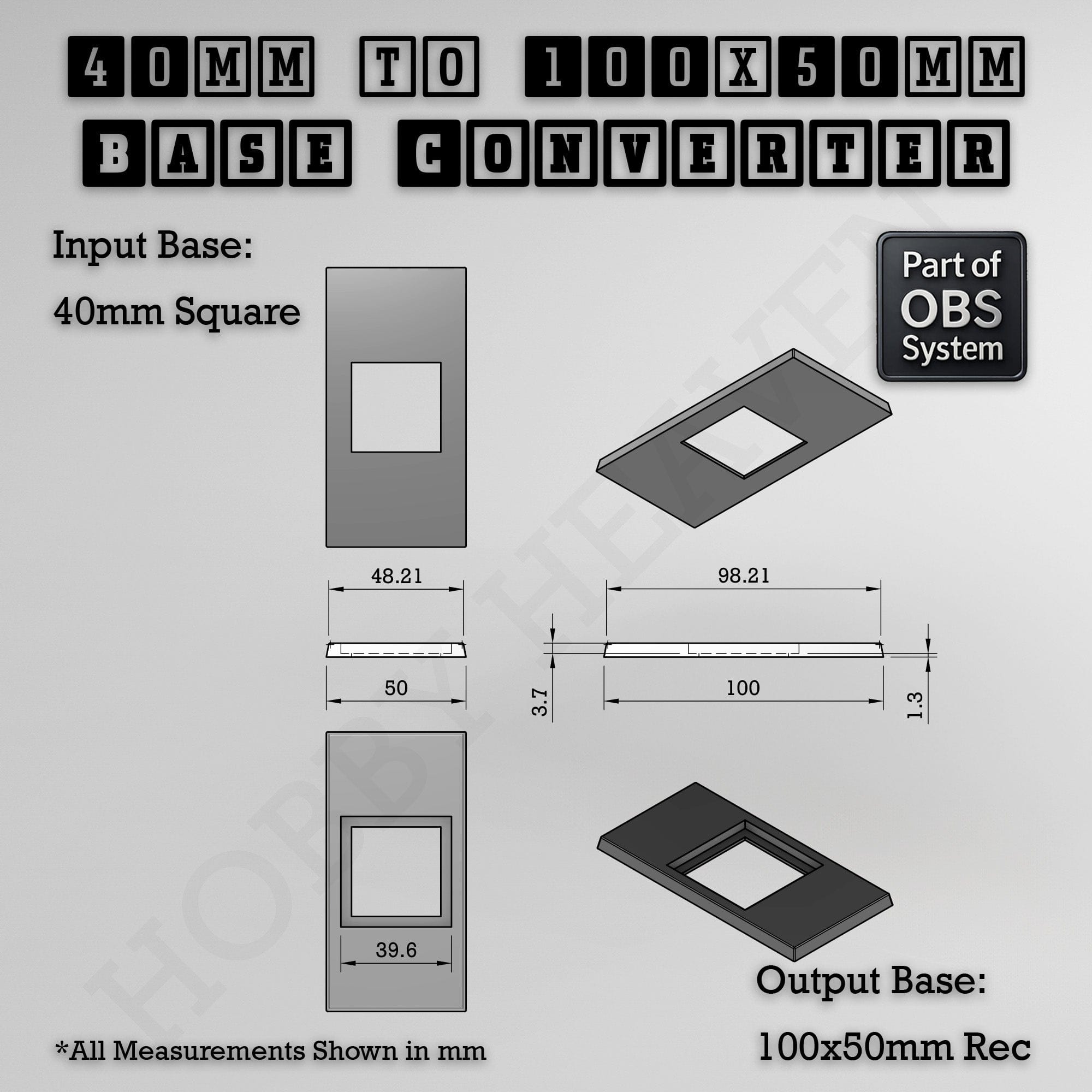 Base Square to Rectangle Bases Size Converters 3d Print Full Range