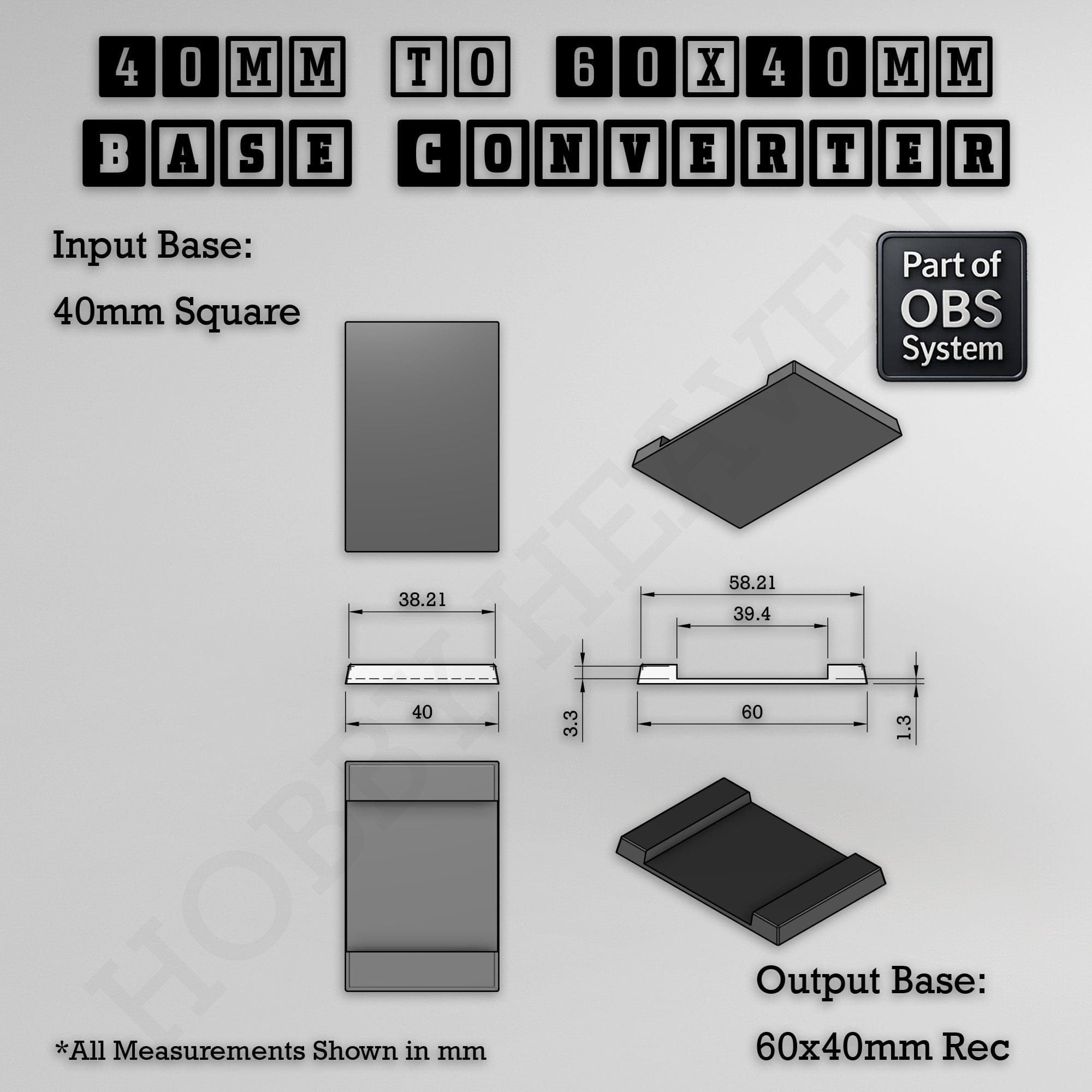 Base Square to Rectangle Bases Size Converters 3d Print Full Range